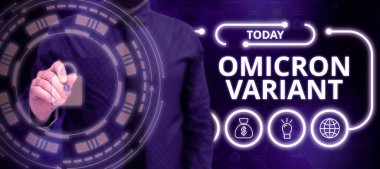 Kavramsal gösterim Omicron Variant, yeni bir tür koronavirüsün neden olduğu hafif ve şiddetli solunum hastalıklarına iş genel bakışı