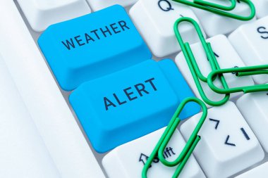 Writing displaying text Weather Alert, Concept meaning urgent warning on the state of the atmosphere at a place and time
