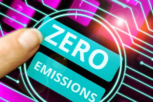 Sign Displaying Zero Emissions Business Idea Emits Waste Products Pollute — Zdjęcie stockowe