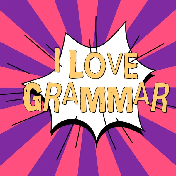 Hand Writing Sign Love Grammar Internet Concept Πράξη Θαυμασμού Του — Φωτογραφία Αρχείου