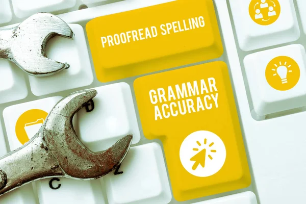 Writing Displaying Text Proofread Spelling Grammar Accuracy Word Reading Marking —  Fotos de Stock