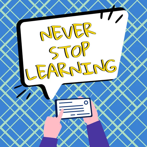 Text Sign Showing Never Stop Learning Word Written Continue Improve — 스톡 사진