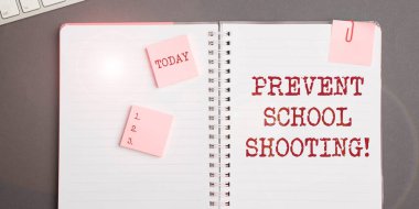Conceptual caption Prevent School Shooting, Business approach actions committed to terminate use of firearms in educational facilities