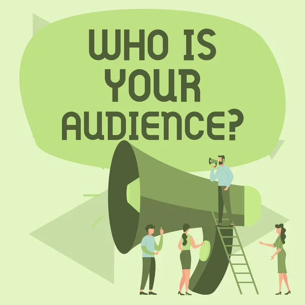 Podepsat Kdo Vaše Publikum Obchodní Přehled Kdo Sleduje Nebo Poslouchá — Stock fotografie