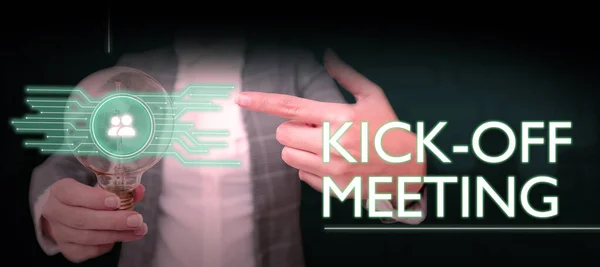 Sign Displaying Kick Meeting Business Overview First Meeting Project Team — Foto Stock