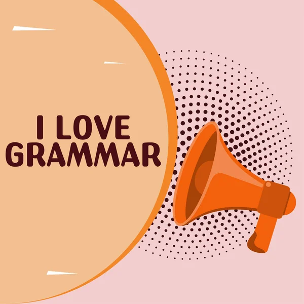 Skylt Som Visar Love Grammatik Word Skrivet Beundrarsystem Och Språkstruktur — Stockfoto