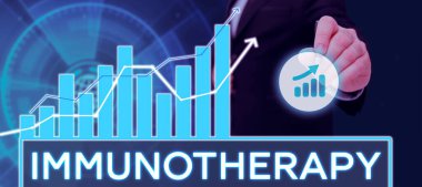 Text caption presenting Immunotherapy, Word for treatment or prevention of disease that involves enhancement of immune system