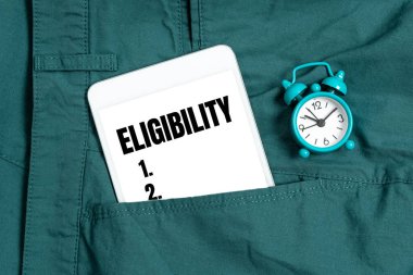 Conceptual caption Eligibility, Word for State of having the right for doing or obtain something Proper