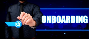Writing displaying text Onboarding, Internet Concept Action Process of integrating a new employee into an organization