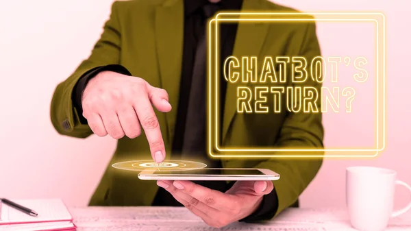 手書きテキスト Chatbots戻り値 テキストインターフェイスとAiを使用して通信するビジネスコンセプトプログラム — ストック写真