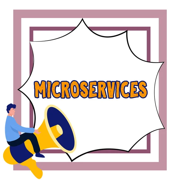 Hand Writing Sign Microservices Business Showcase Software Development Technique Building —  Fotos de Stock