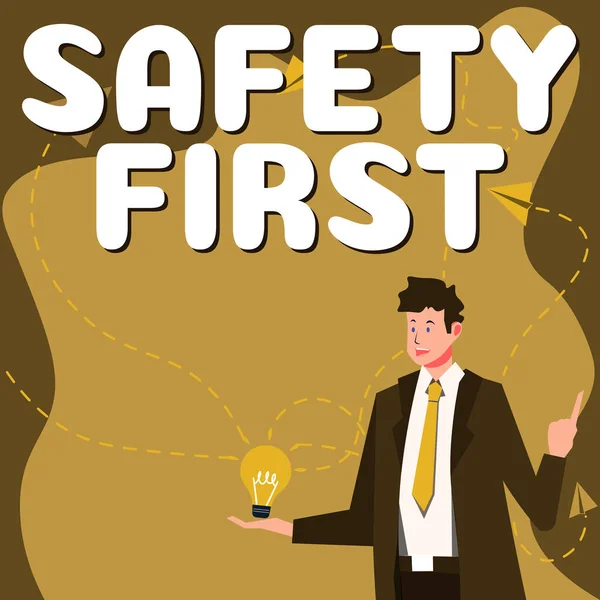 Znak Tekstowy Pokazujący Bezpieczeństwo Pierwsze Prezentacja Biznesowa Unikaj Niepotrzebnego Ryzyka — Zdjęcie stockowe