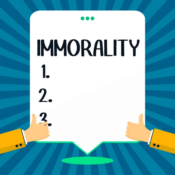 Text Sign Showing Immorality Word Written State Quality Being Immoral — Stock Photo, Image