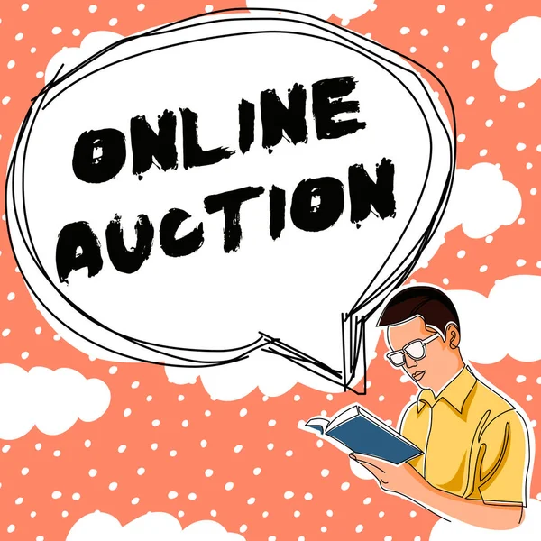 Text Bildtext Presenterar Online Auktion Word Skrivet Processen För Att — Stockfoto
