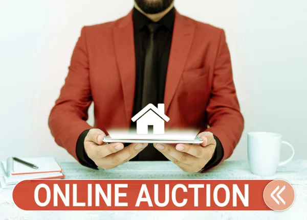 Text Caption Presenting Online Auction Business Overview Process Buying Selling — Stok fotoğraf
