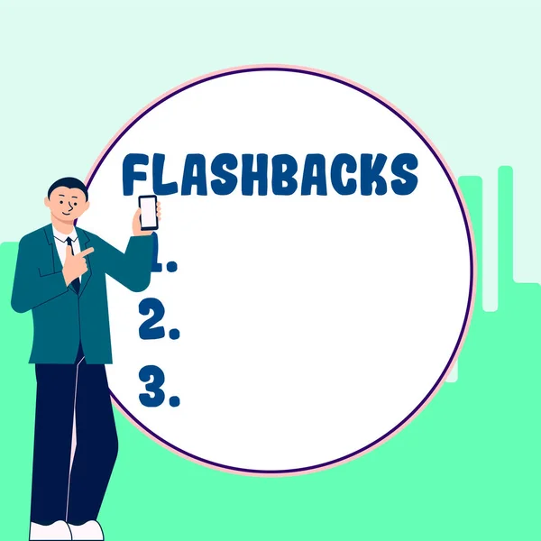 Conceptual Caption Flashbacks Business Showcase Interruption Chronological Sequence Interjection Events — Foto de Stock
