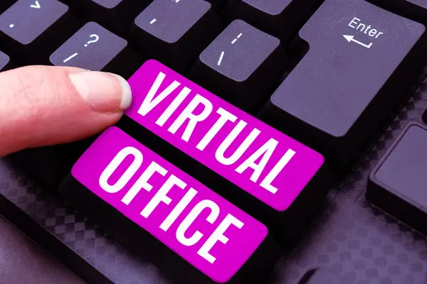 Hand Writing Sign Virtual Office Internet Concept Mobile Work Environment — Stock Photo, Image