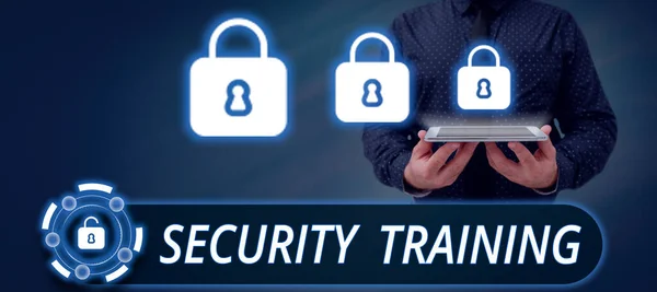 Text showing inspiration Security Training, Business approach providing security awareness training for end users