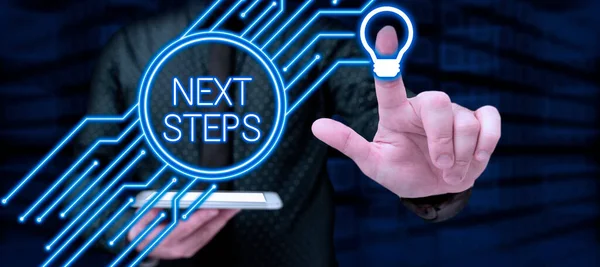 Text Sign Showing Next Steps Business Concept Numper Process Going —  Fotos de Stock