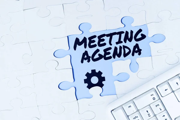 Writing Displaying Text Meeting Agenda Business Showcase Agenda Sets Clear — 스톡 사진