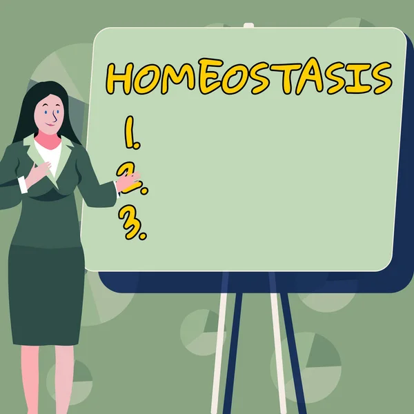Podpis Tekstowy Przedstawiający Homeostasis Biznes Podchodzi Tendencji Kierunku Równowagi Między — Zdjęcie stockowe