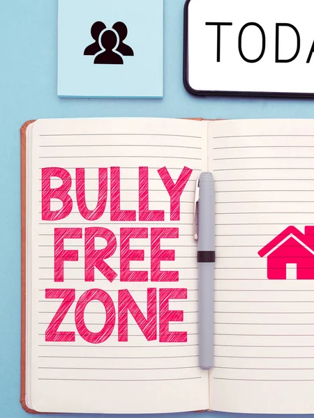 Sign displaying Bully Free Zone, Conceptual photo Be respectful to other bullying is not allowed here