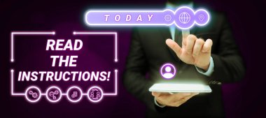 Text caption presenting Read The Instructions, Business concept carefully read something that someone tells you to do