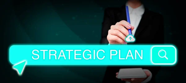 Firma Mostrando Plan Estratégico Word Written Proceso Definición Estrategia Toma —  Fotos de Stock
