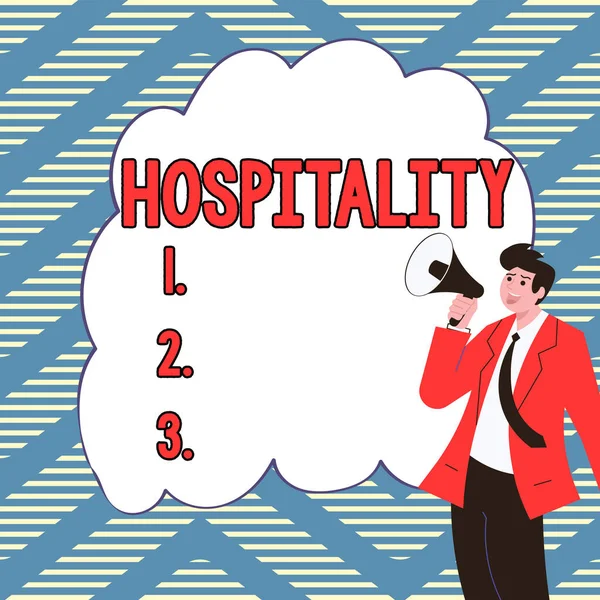 Text Sign Showing Hospitality Business Approach Friendly Generous Reception Entertainment — Fotografia de Stock
