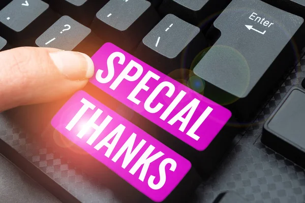 Hand Writing Sign Special Thanks Word Expression Appreciation Gratitude Acknowledgment — Stock Photo, Image
