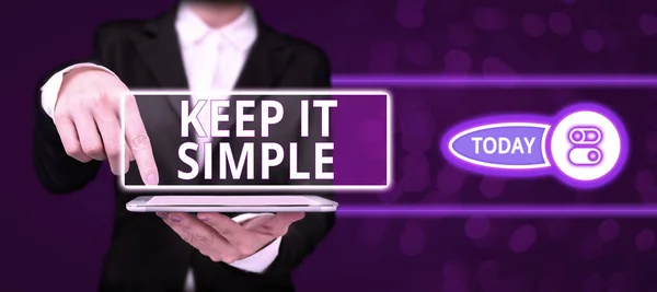 Stock image Text caption presenting Keep It Simple, Business idea Easy to toss around Understandable Generic terminology