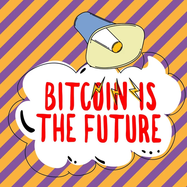 Texto Pie Foto Que Presenta Bitcoin Futuro Concepto Que Significa — Foto de Stock
