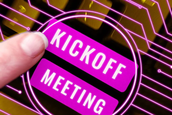Conceptual Display Kick Meeting Word Written First Meeting Project Team — Zdjęcie stockowe