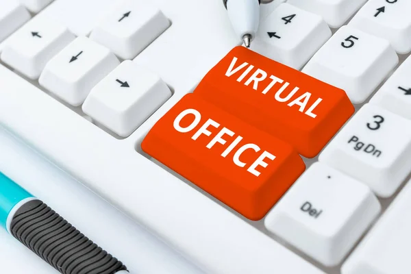 Text Sign Showing Virtual Office Business Approach Mobile Work Environment — Foto de Stock
