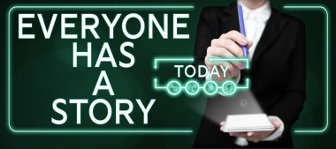 Herkesin Hikayesi Var 'ı sunan metin başlığı, İnternet Konsepti Hikaye Anlatımı Anılarınızı anlatan Hikaye