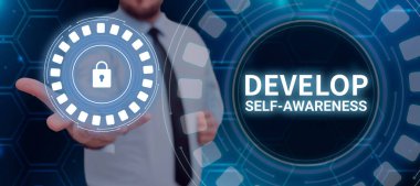 Text caption presenting Develop Self Awareness, Concept meaning Improve sharp realization of ones personality