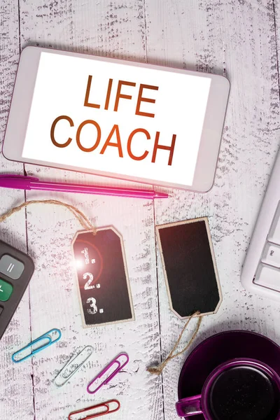 Conceptual caption Life Coach, Business showcase A person who advices clients how to solve their problems or goals