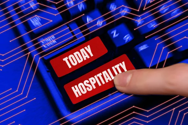 Hand Writing Sign Hospitality Business Overview Friendly Generous Reception Entertainment — Stok fotoğraf