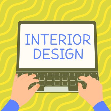 Text caption presenting Interior Design, Business overview the art of designing the interior decoration of a building
