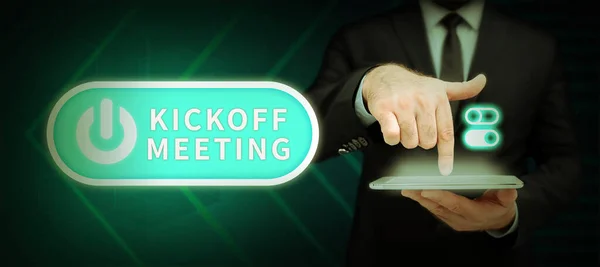 Handwriting Text Kick Meeting Business Overview First Meeting Project Team — Foto Stock