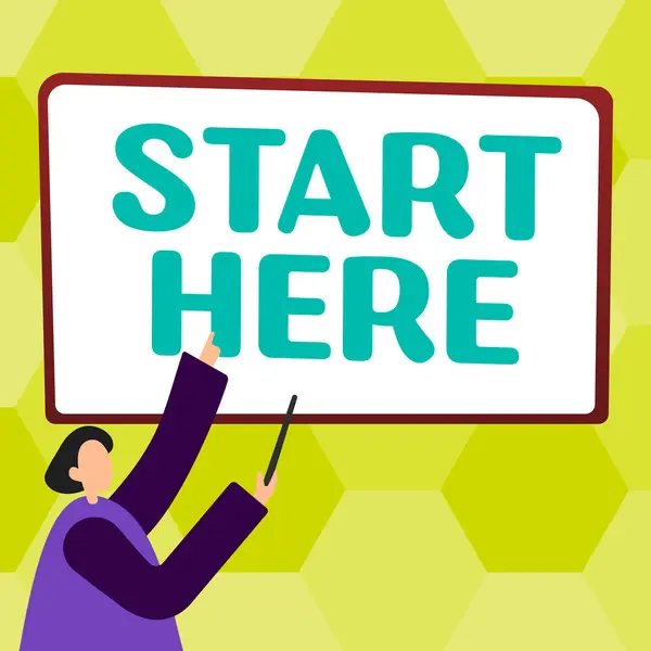 Text Caption Presenting Start Here Business Showcase Telling Someone Beginning — Photo