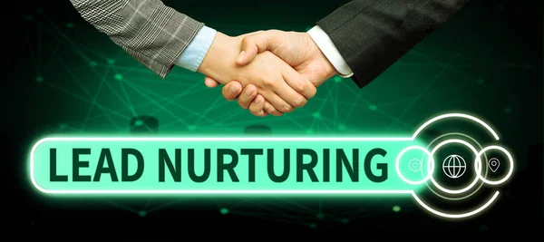 Hand writing sign Lead Nurturing, Concept meaning method of building a relationship with potential customers