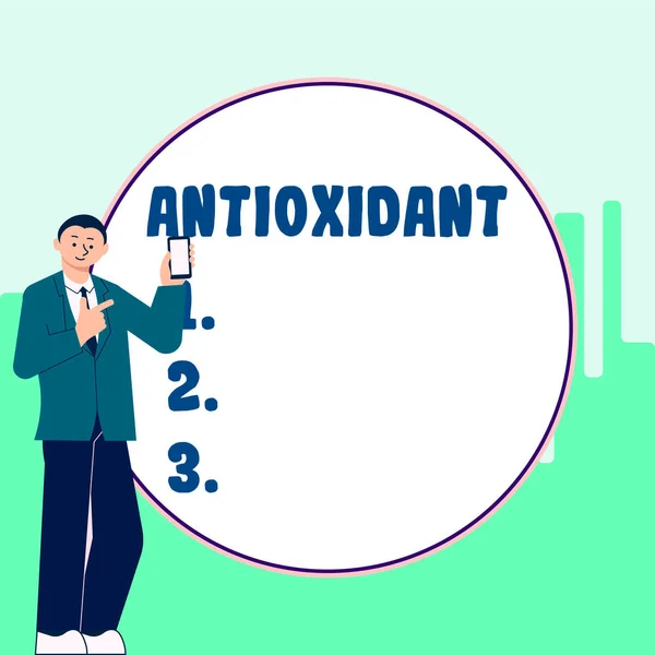 Writing Displaying Text Antioxidant Business Showcase Substance Inhibits Oxidation Reactions — Stock Photo, Image