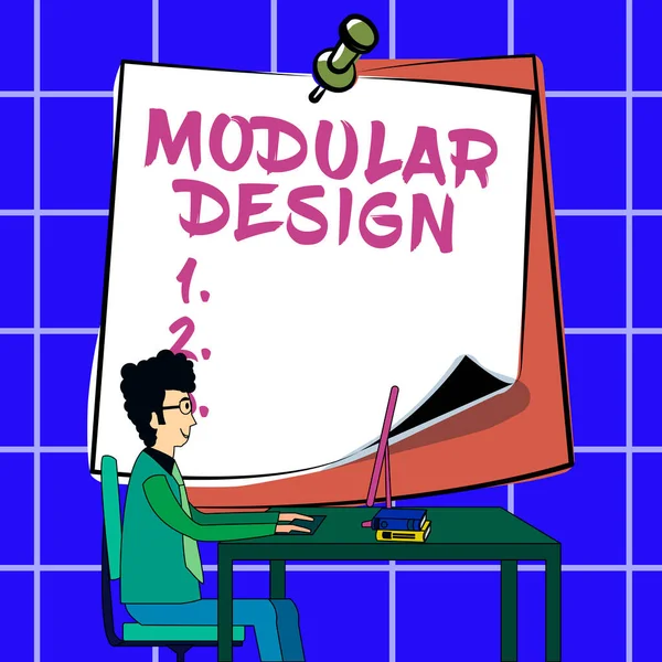 Text caption presenting Modular Design, Word Written on product designing to produce product by integrating or combining independent parts