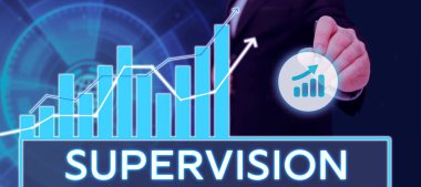 Text sign showing Supervision, Concept meaning monitoring and coordinating the plant operations