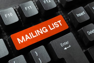 Handwriting text Mailing List, Internet Concept list of people who subscribe to a periodic mailing distribution
