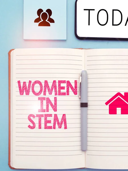 Logga Visar Kvinnor Stem Affärsidé Vetenskap Teknik Matematik Forskare Forskning — Stockfoto