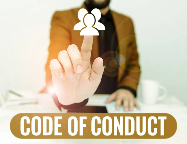 Text Caption Presenting Code Conduct Business Approach Ethics Rules Moral —  Fotos de Stock