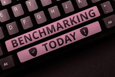 Hand writing sign Benchmarking, Business idea Evaluate something by comparison with a standard Strategy