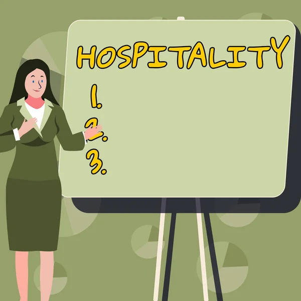 Leyenda Conceptual Hospitalidad Concepto Significa Recepción Amable Generosa Entretenimiento Los — Foto de Stock